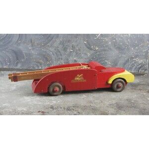 Vintage Buddy L Wood Fire Ladder Truck Pull Toy